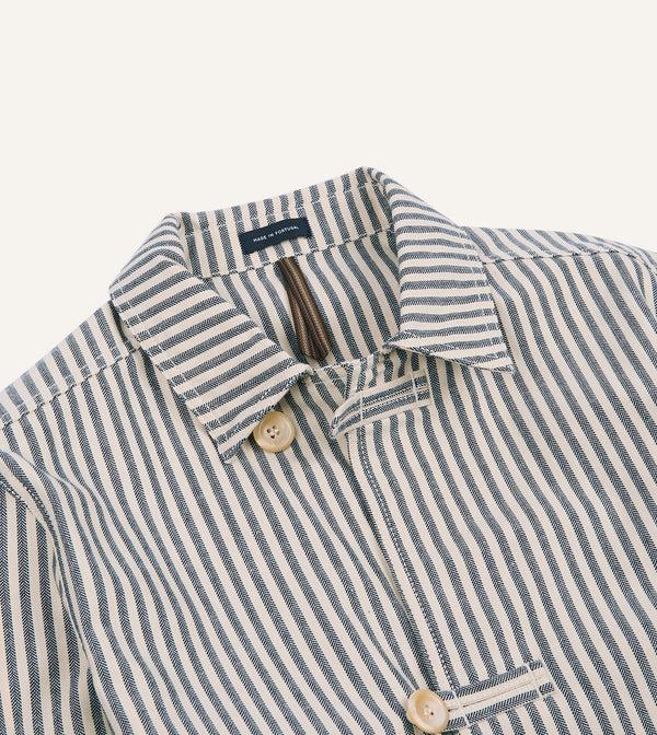 Drake's Blue And Ecru Stripe Cotton-Linen Deck Chore Jacket