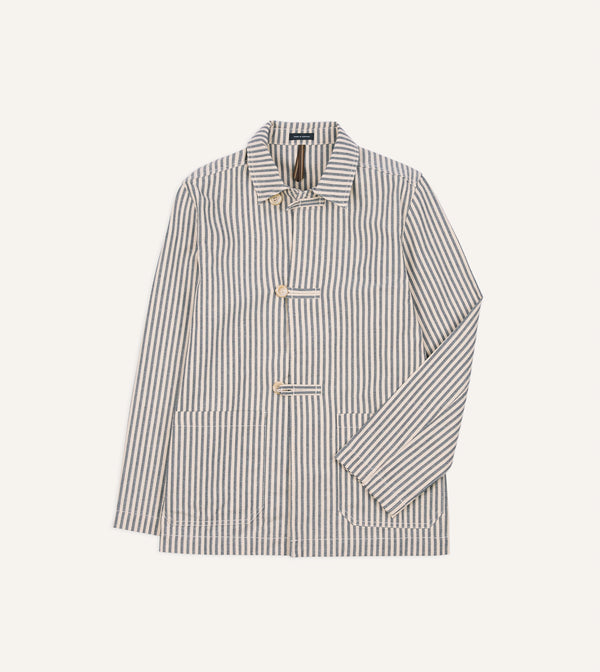 drake's Blue and Ecru Stripe Cotton-Linen Deck Chore Jacket