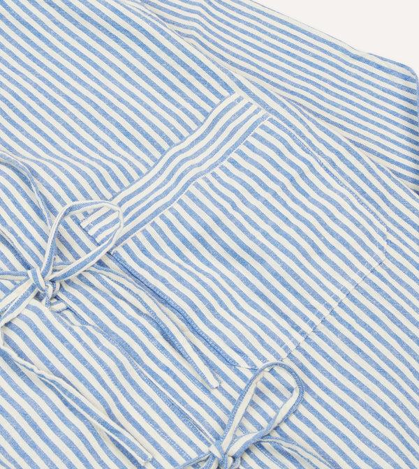 Drake's Blue And Ecru Stripe Tie Front Lightweight Overshirt