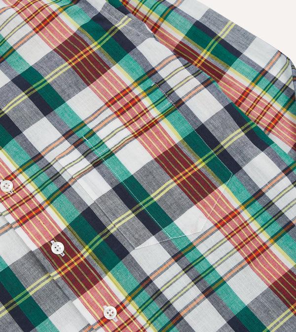 Drake's Blue And Red Madras Check Cotton Button-Down Shirt