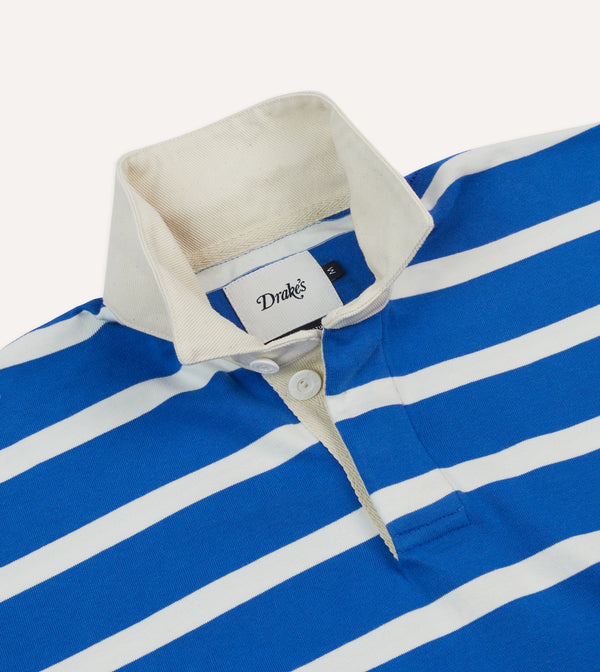 Drake's Blue And White Dual Stripe Cotton Rugby Shirt