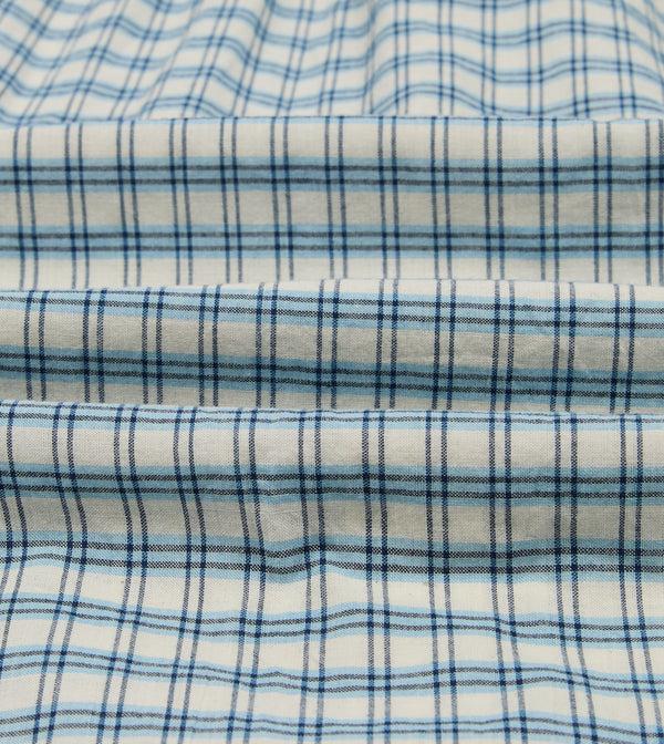 Drake's Blue And White Madras Check Cotton Long Point Collar Shirt