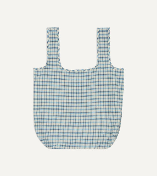 Drake's Blue And White Madras Check Cotton Market Tote Bag