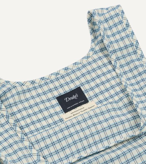 Drake's Blue And White Madras Check Cotton Market Tote Bag