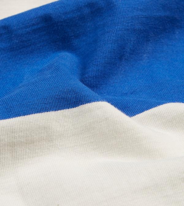 Drake's Blue And White Wide Stripe Heavy Cotton Crew Neck Hiking T-Shirt