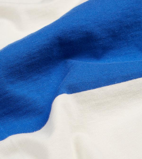 Drake's Blue And White Wide Stripe Mock Collar Long-Sleeve Jersey