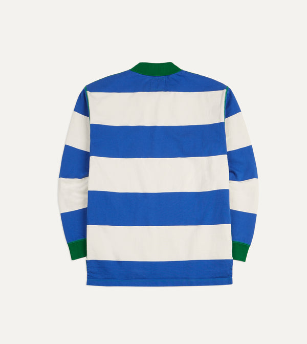 Drake's Blue And White Wide Stripe Mock Collar Long-Sleeve Jersey