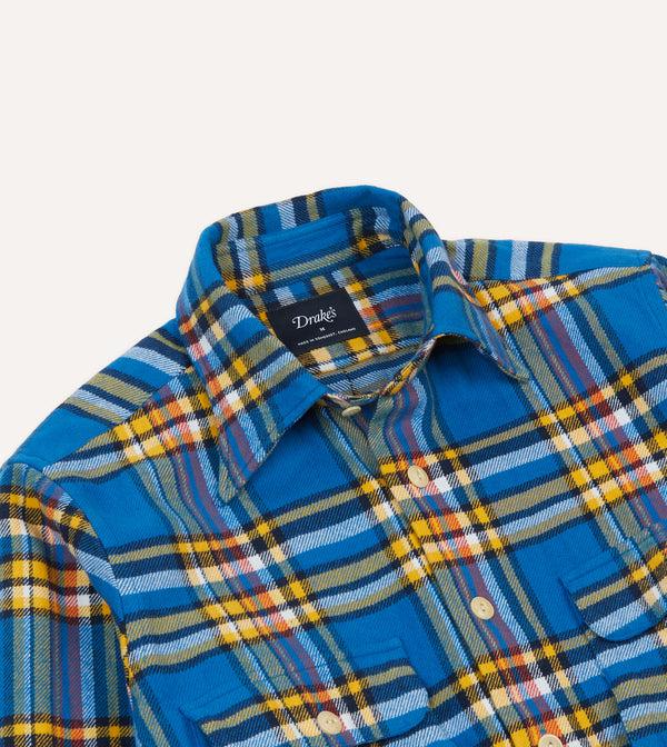 Drake's Blue And Yellow Check Brushed Cotton Two-Pocket Work Shirt