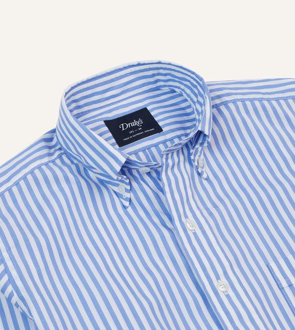 Drake's Blue Bengal Stripe Cotton Poplin Button-Down Shirt