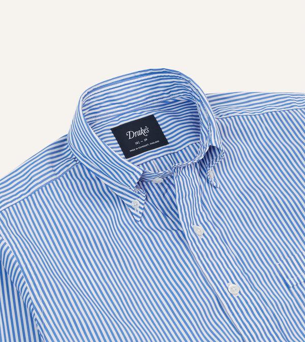 Drake's Blue Bengal Stripe Cotton Poplin Button-Down Shirt