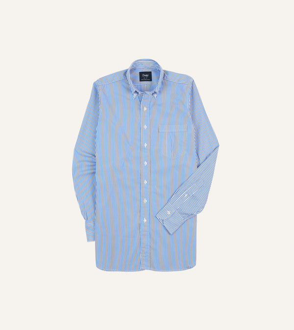 drake's Blue Bengal Stripe Cotton Poplin Button-Down Shirt