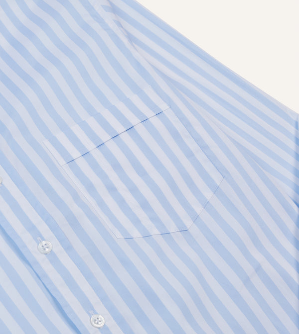 Drake's Blue Broad Stripe Cotton Poplin Button-Down Shirt