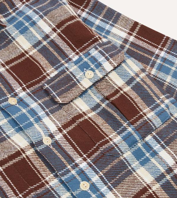 Drake's Blue Check Heavy Cotton Two-Pocket Work Shirt