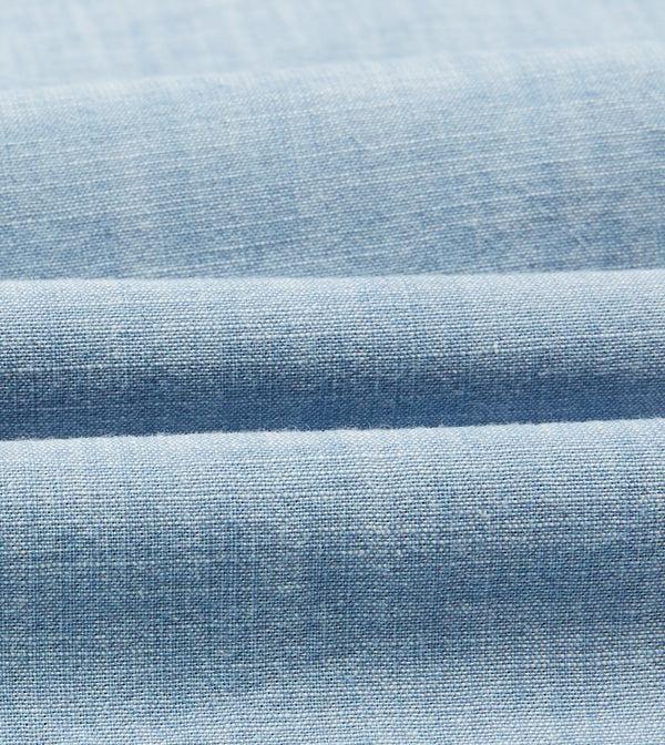 Drake's Blue Cotton Chambray Spread Collar Popover Shirt