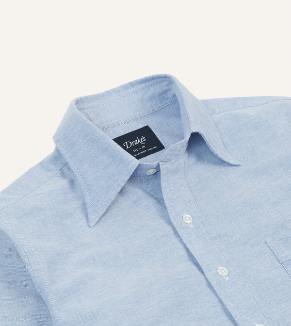 Drake's Blue Cotton Oxford Cloth Long Point Collar Shirt