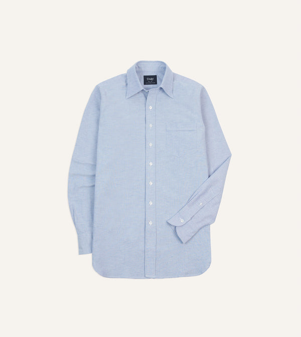 drake's Blue Cotton Oxford Cloth Long Point Collar Shirt