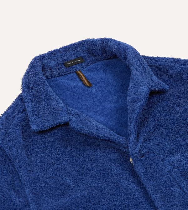 Drake's Blue Cotton Terry Towelling Short Sleeve Safari Shirt