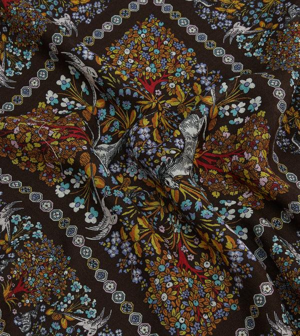 Drake's Blue Floral Unicorn Print Wool-Silk Pocket Square