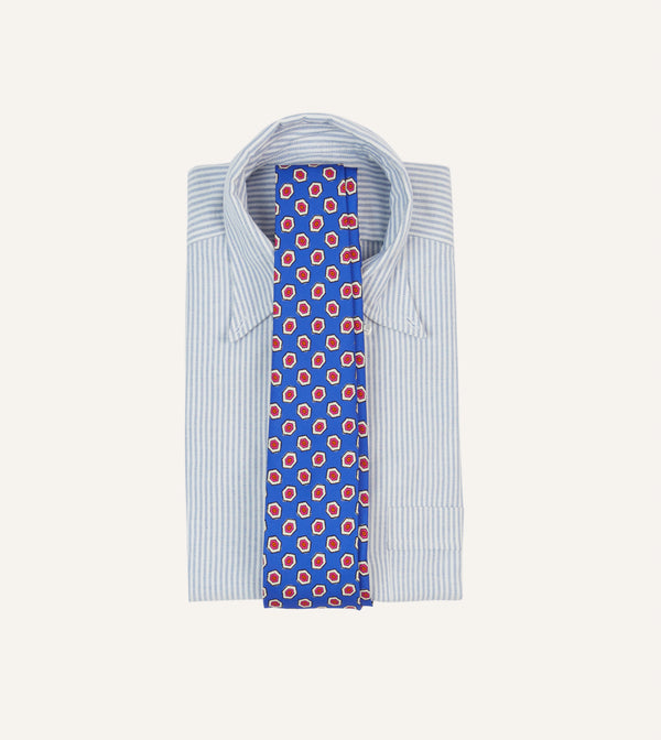 Drake's Blue Hexagon Tile Print Silk Self-Tipped Tie