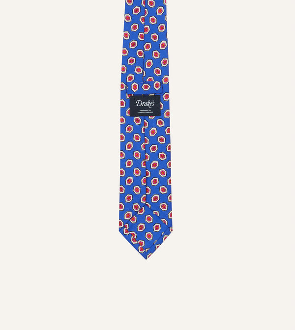 Drake's Blue Hexagon Tile Print Silk Self-Tipped Tie