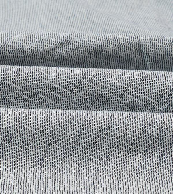 Drake's Blue Hickory Stripe Cotton Long Point Collar Popover Shirt