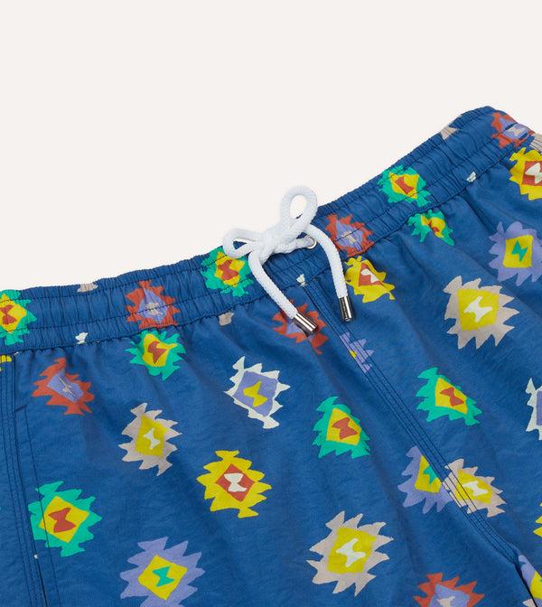 Drake's Blue Kilim Print Nylon Drawstring Swim Shorts
