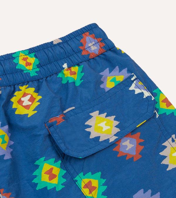 Drake's Blue Kilim Print Nylon Drawstring Swim Shorts