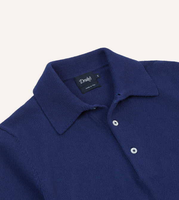 Drake's Blue Knitted Crepe Cotton Short-Sleeve Polo Shirt