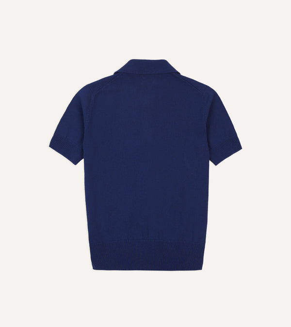 Drake's Blue Knitted Crepe Cotton Short-Sleeve Polo Shirt