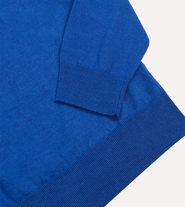Drake's Blue Linen-Cotton Knitted Long-Sleeve Polo Shirt