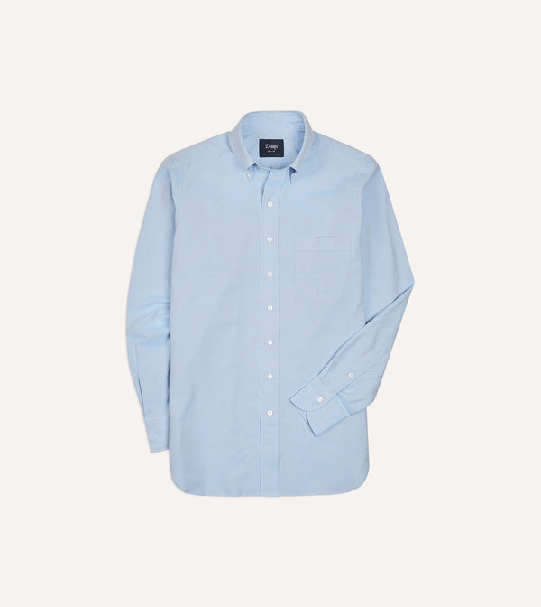 drake's Blue Pinpoint Oxford Cotton Cloth Button-Down Shirt