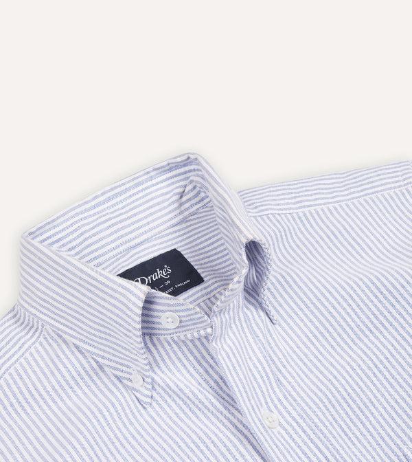 Drake's Blue Ticking Stripe Cotton Oxford Cloth Button-Down Shirt