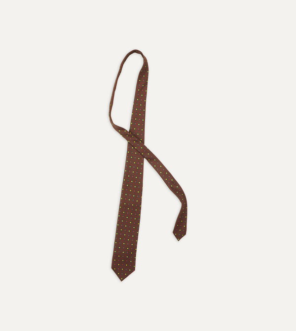 Drake's Brown And Green Geometric Medallion Print Madder Twill Silk Tie