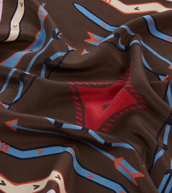 Drake's Brown And Pink Tribal Print Silk Pocket Square