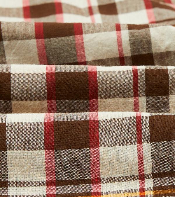 Drake's Brown And Red Madras Check Cotton Button-Down Shirt