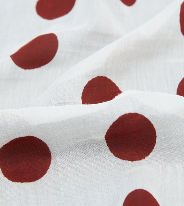 Drake's Brown Ecru And Red Large Spots Print Cotton-Silk Pocket Square