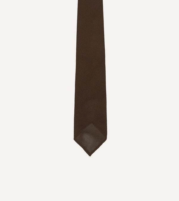 Drake's Brown Fine Woven Grenadine Silk Hand Rolled Tie