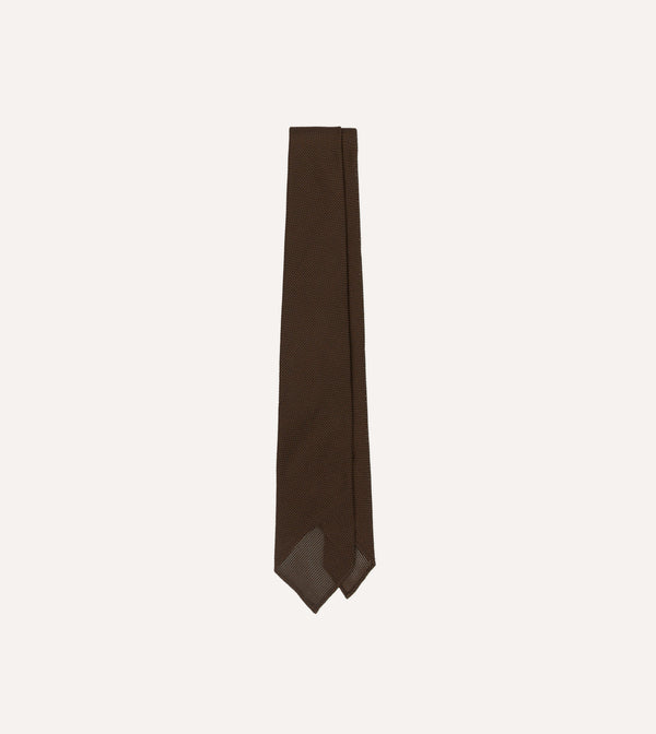 drake's Brown Fine Woven Grenadine Silk Hand Rolled Tie