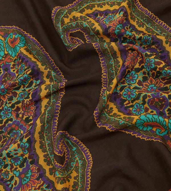 Drake's Brown Large Paisley Print Wool-Silk Bandana