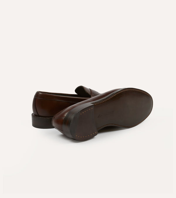 Drake's Brown Leather Charles Goodyear Welted Penny Loafer