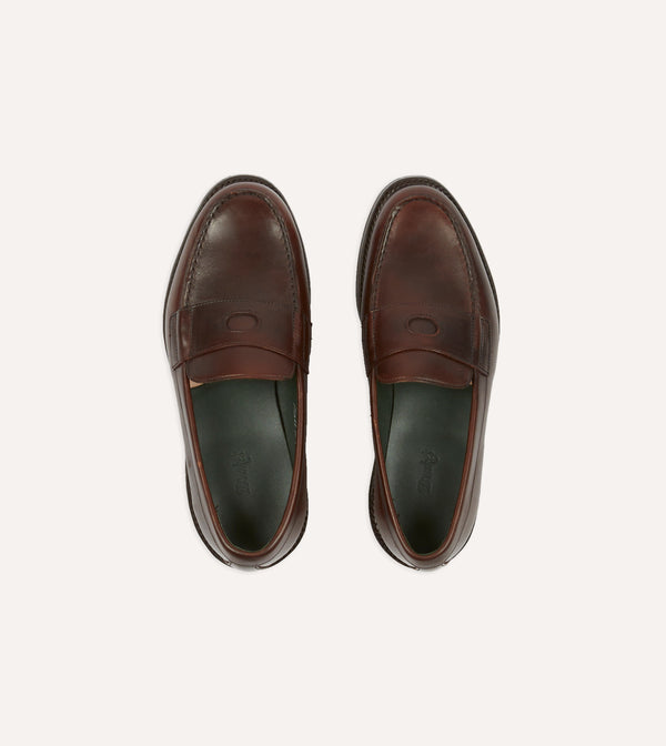 Drake's Brown Leather Charles Goodyear Welted Penny Loafer