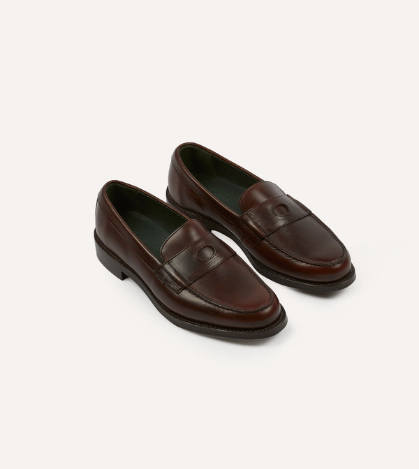 drake's Brown Leather Charles Goodyear Welted Penny Loafer