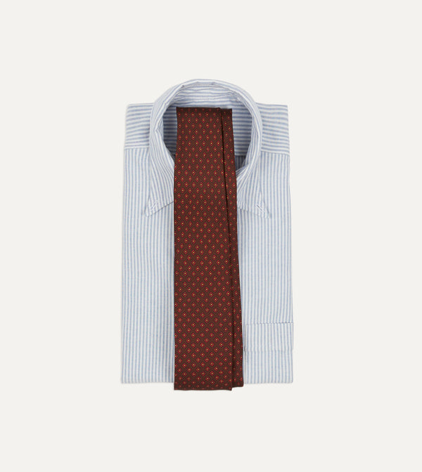 Drake's Brown Micro Geometric Print Silk Twill Self Tipped Tie