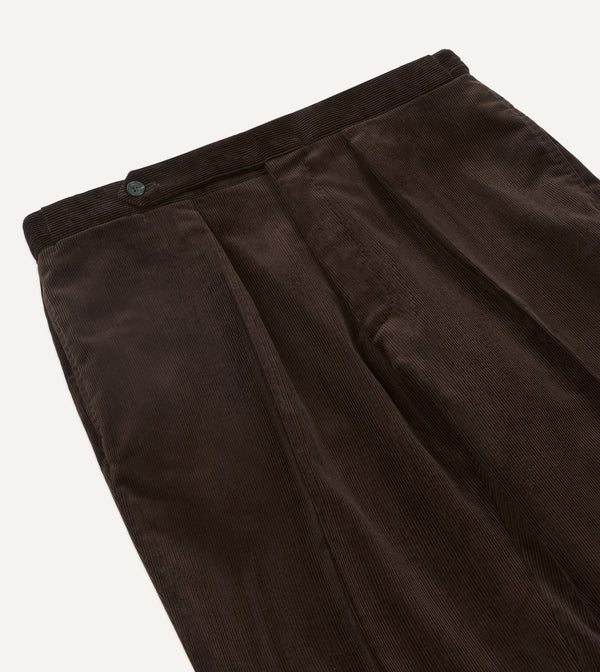 Drake's Brown Mid-Wale Corduroy Single Pleat Trouser