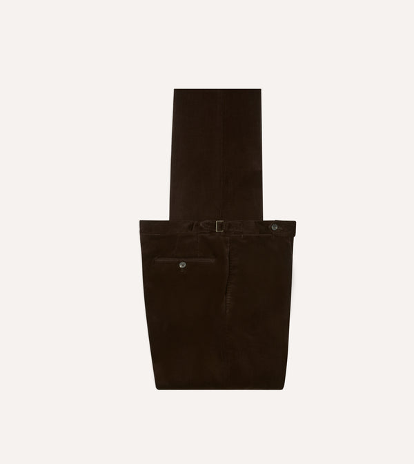 drake's Brown Mid-Wale Corduroy Single Pleat Trouser