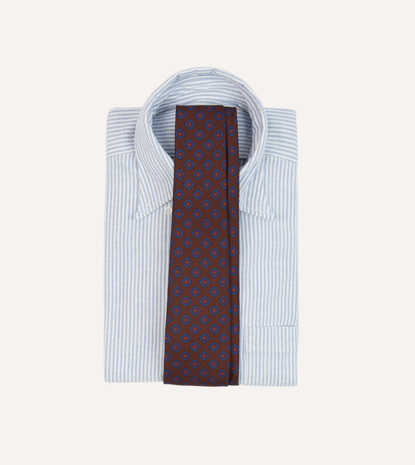 Drake's Brown Square Flower Medallion Print Silk Self Tipped Tie