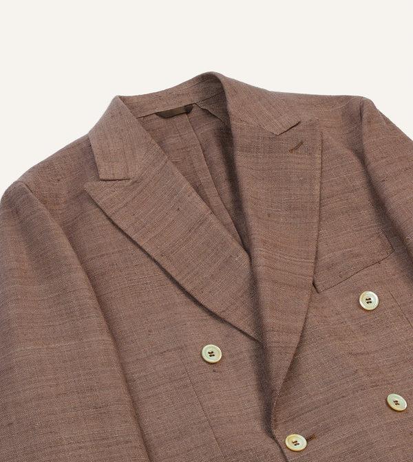 Drake's Brown Tussah Silk Double-Breasted Tailored Jacket