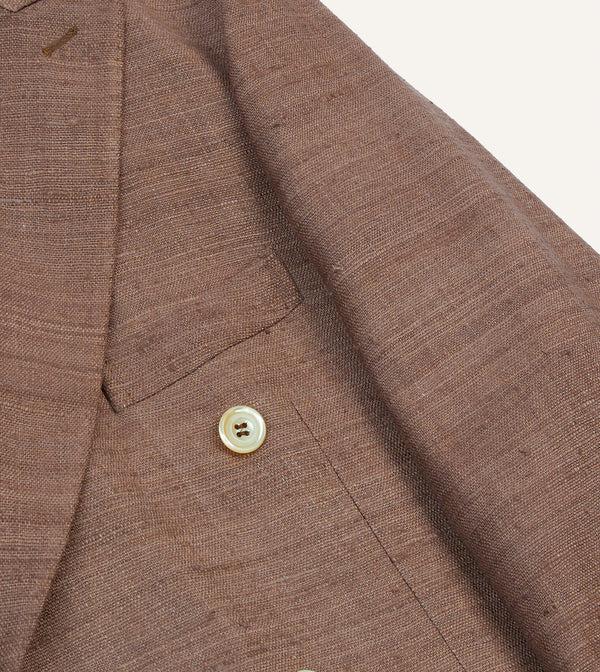 Drake's Brown Tussah Silk Double-Breasted Tailored Jacket