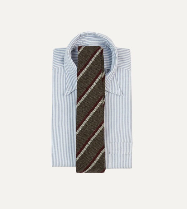 Drake's Brown White And Red Double Stripe Tipped Wool Tie