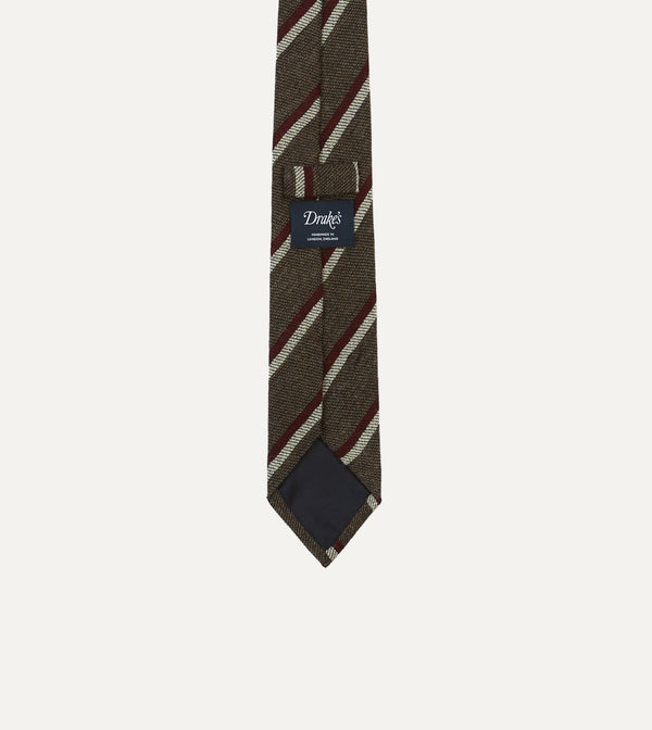 Drake's Brown White And Red Double Stripe Tipped Wool Tie